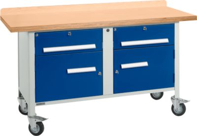 Mobile Werkbank Schäfer Shop Select PWi 150-0, Buche Multiplexplatte, bis 400 kg, B 1500 x T 700 x H 840 mm