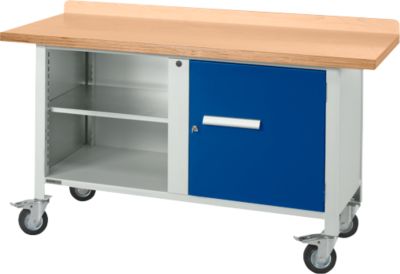 Mobile Werkbank Schäfer Shop Select PWi 150-1, Buche-Dekor Multiplexplatte, bis 400 kg, B 1500 x T 700 x H 840 mm