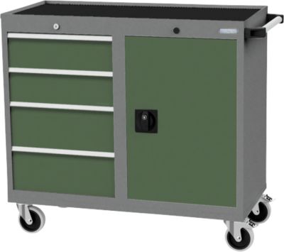 Mobiler Schubladenschrank Bedrunka+Hirth, 4 Schübe, 1 Flügeltür, Schiebegriff, abschliessbar, bis 500 kg, B 1060 x T 500 x H 1000 mm, Stahlblech