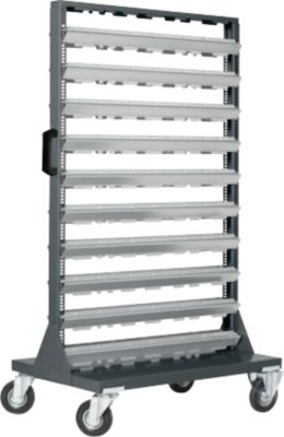 Mobiles Kleinteilemagazin, 2-seitig bestückbar, ohne  Sichtlagerkästen, B 825 x T 550 x H 1450 mm, Stahl, anthrazitgrau RAL 7016