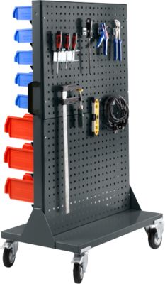 Mobiles Kleinteilemagazin  Schäfer Shop Select, 1-seitig bestückbar, mit Lochplattenwand, ohne Sichtlagerkästen, B 900 x T 655 x H 1540 mm, Stahl, anthrazitgrau RAL 7016