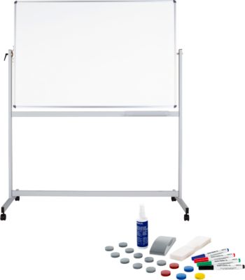Mobiles Whiteboard Maul MAULstandard, 1000 x 2000 mm, 2-seitig, drehbar + Whiteboard Zubehörset, 31-teilg