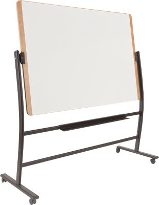 Mobiles Whiteboard Rocada Natural, drehbar, magnethaftend, Ablageschale, Stahl auf Holz, B 1500 x H 1000 mm