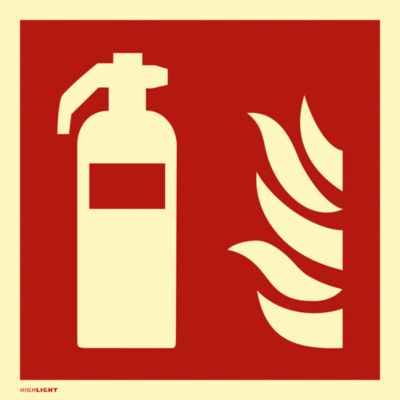moedel Brandschutzzeichen „Feuerlöscher“, nach ISO 7010 F001, Folie selbstklebend, langnachleuchtend, B 148 x H 148 mm