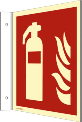 moedel Fahnenschild "Feuerlöscher", nach DIN EN ISO 7010 F001, Kunststoff, langnachleuchtend, B 148 x H 148 mm