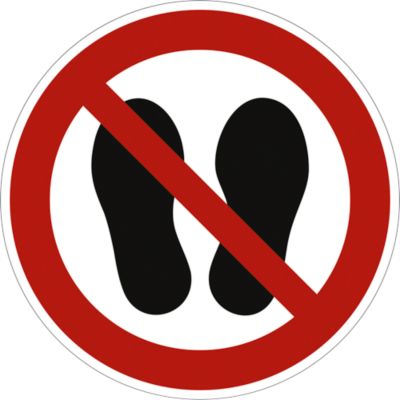 moedel Hinweisschild „Betreten der Fläche verboten“, EN ISO 7010, bis 4 m, selbstklebend, Ø 100 mm, Folie, rot-schwarz-weiß