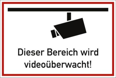 moedel Hinweisschild „Dieser Bereich wird videoüberwacht!“, selbstklebend, L 200 x B 300 mm, Folie, rot-schwarz-weiß