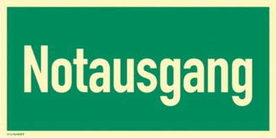 moedel Hinweisschild „Notausgang“, Leuchtklasse C, 160 mcd/m², L 148 x B 297 mm, selbstklebend, Folie, grün
