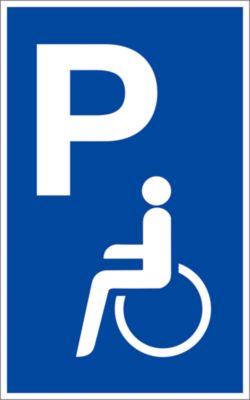 moedel Hinweisschild „Parkplatz für Personen mit Behinderung“, L 400 x B 250 mm, Aluminium, weiß-blau-schwarz