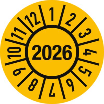 moedel Prüfplakette Jahr 2026 mit Monaten, Folie, Ø 30 mm, 500 Stück/Rolle