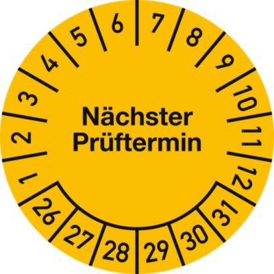 moedel Prüfplakette nächster Prüftermin 2026–2031, gelb, 10er Bogen, klare Jahreskennzeichnung für Wartung & Inventar