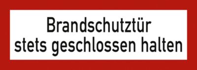 moedel Warnschild „Brandschutztür stets geschlossen halten“, DIN 4066, selbstklebend, L 74 x B 210 mm, Folie, rot