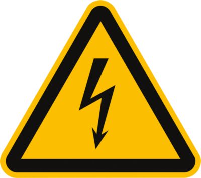 moedel Warnzeichen "Warnung vor elektrischer Spannung" nach ISO 7010, Folie selbstklebend, 100 mm Seitenlänge, 1 Stück