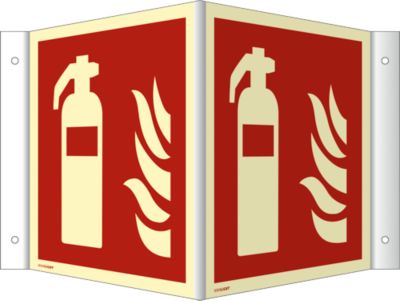 moedel Winkelschild „Feuerlöscher“, Kunststoff, 148 × 148 mm, langnachleuchtend, nach ISO 7010