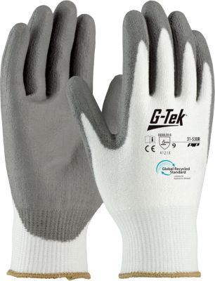 Montagehandschuh G-Tek® 3RX 31-530R, EN 388: 4 1 2 1 X, Nitril, 90 % Recycling-Kunststoff & 10 % Elastan, weiß-grau, Größe 9, 1 Paar