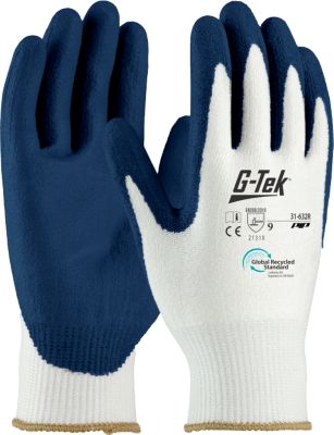 Montagehandschuh G-Tek® 3RX 31-632R, EN 388: 2 1 3 1 X, Latex, 90 % Recycling-Kunststoff & 10 % Elastan, weiß-blau, Größe 9, 1 Paar
