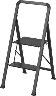 MSV Spirella Trittleiter, klappbar, 2 Stufen, Stahl, L 475 x B 425 x H 850 mm, bis 150 kg, schwarz