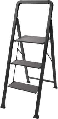 MSV Spirella Trittleiter, klappbar, 3 Stufen, Stahl, L 620 x B 425 x H 1080 mm, bis 150 kg, schwarz