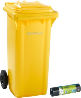 Mülltonne GMT, 120 l, fahrbar, gelb + Schwerlast-Abfallsäcke