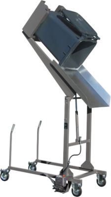Mülltonnen-Kippstation MKS, für 120 & 240 l Tonnen, Ausschütthöhe 1480 mm, Kippw. 135°, bis 110 kg, Rollen, Fusspumpe, RAL 7005