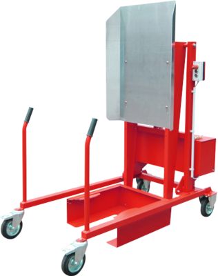 Mülltonnen-Kippstation MKS, für 120 & 240 l Tonnen, Ausschütthöhe 1480 mm, Kippwinkel 135°, bis 110 kg, Rollen, 12 V, RAL 3000