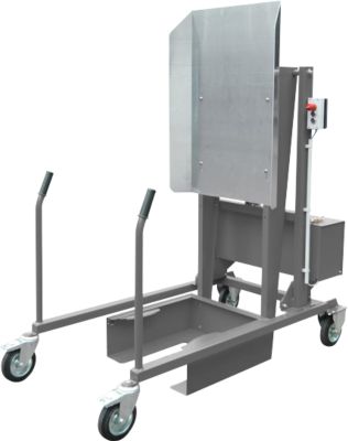 Mülltonnen-Kippstation MKS, für 120 & 240 l Tonnen, Ausschütthöhe 1480 mm, Kippwinkel 135°, bis 110 kg, Rollen, 12 V, RAL 7005