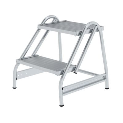 Munk Arbeitspodest, Aluminium, verschweißte Rohrkonstruktion, Trittfläche 400 x 300 mm, 200 mm tiefe Stufen, max. 150 kg Belastung, 2 Stufen