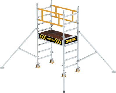 Munk FlexxTower Rollgerüst, Aluminium-Rundrohr, werkzeuglose Montage, klappbare Dreiecksausleger, GS-geprüft, Lastklasse 3, H 1,10 m