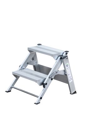 Munk Klapptreppe, Aluminium, stabiler Klappmechanismus, Doppelholme, rutschfest, Trittfläche B 360 x T 205 mm, max. 150 kg, 2 Stufen