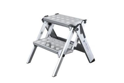 Munk Klapptritt, 2 Stufen, Aluminium, Klappmechanismus, rutschfest, max. 150 kg, Trittfläche B 360 x T 230 mm, silber