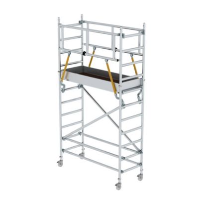 Munk Rollgerüst, Aluminium-Rundrohr, Arbeitshöhe bis 7,2 m, Fahrbalken 1.500 mm, GS-geprüft, DIN EN 1004, H 2,10 m