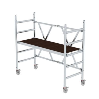 Munk Rollgerüst, Türengängig, Aluminium-Rundrohr, Klapprahmen, bis 3,0 m Arbeitshöhe, trittsichere Plattform, Ø 125 mm Lenkrollen, platzsparend, B 0,75 mm