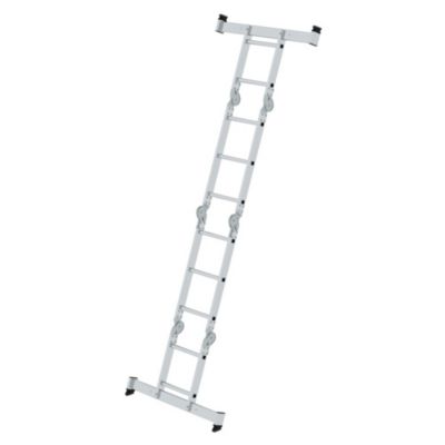 Munk Sprossen-Vielzweckleiter, Steh-/Anlegeleiter, mit Traverse, Rechteckrohr-Holme, Vierkantsprossen, 6 Stahlscharniere, 350 mm breit, 150 kg Belastung, nivell® Traversen, 2x2 + 2x3 Sprossen