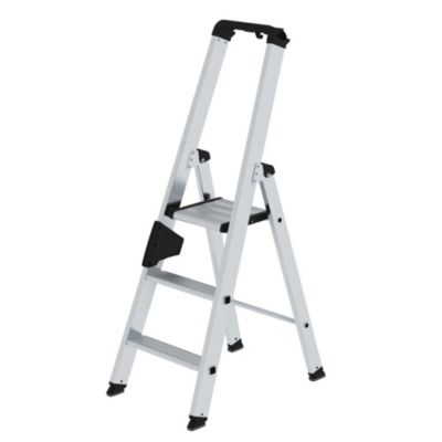 Munk Stufen-Stehleiter, Aluminium, einseitig begehbar, geriffelte Stufen, bis 150 kg, nivello® Leiterschuhe, 3 Stufen