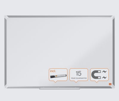 nobo Whiteboard Premium Plus, Stahl nanobeschichtet, magnethaftend, B 1200 x H 900 mm, inkl. abnehmbarer Stiftablage und 1 Boardmarker
