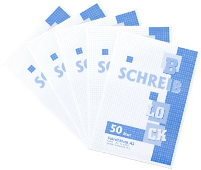 Notizblock, kariert, DIN A5, 5 Stück