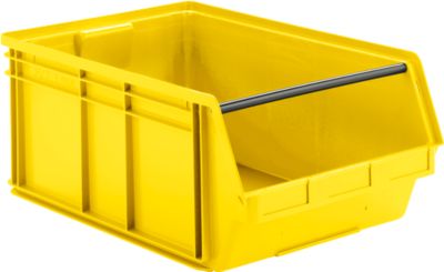 Opbergbak met open voorzijde en draagbeugel SSI Schäfer LF 743, polypropeen, L 715 x B 470 x H 300 mm, 74 l, geel