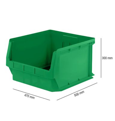 Opbergbakken SSI Schäfer PROFI LF 543 serie, PP kunststof, L 520/450 mm x B 470/450 mm x H 300 mm, 57 l, groen