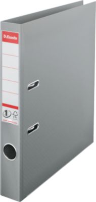Ordner Esselte® No. 1, A4, Rückenbreite 50 mm, für ca. 350 Blatt, Hebelmechanik, Rückenschild, Griffloch & Raumsparschlitze, FSC®-Karton, grau