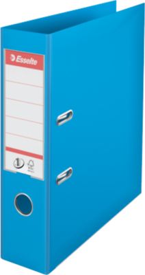 Ordner Esselte® No. 1, A4, Rückenbreite 75 mm, für ca. 500 Blatt, Hebelmechanik, Rückenschild, Griffloch & Raumsparschlitze, FSC®-Karton, hellblau