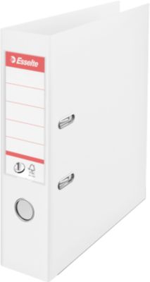 Ordner Esselte® No. 1, A4, Rückenbreite 75 mm, für ca. 500 Blatt, Hebelmechanik, Rückenschild, Griffloch & Raumsparschlitze, FSC®-Karton, weiß