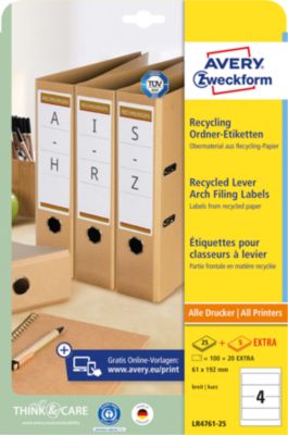 Ordner-Etiketten AVERY® Zweckform, für Druckertyp Inkjet/Laser, rechteckig, permanent, 120 St., B 61 x H 192 mm, breite Ordner, Papier, naturweiß