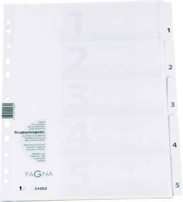 PAGNA Karton-Register, Zahlen 1-5, grau