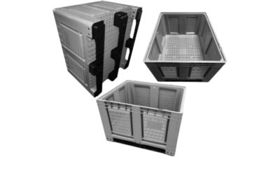 Palettenbehälter Big Box FP-FBO1210K, 680 l, B 1200 x T 1000 x H 790 mm, perforiert, silbergrau, 3 Kufen, bis 450 kg