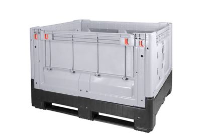 Palettenbox Big Box 670 l, B 1200 x T 1000 x H 800 mm, geschlossen, klappbar, silbergrau, 3 Kufen