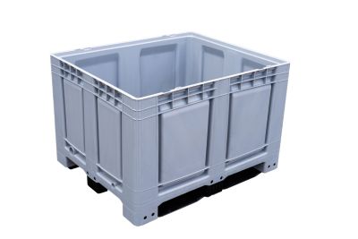 Palettenbox Big Box 680 l, B 1200 x T 1000 x H 790 mm, geschlossen, silbergrau, 3 Kufen