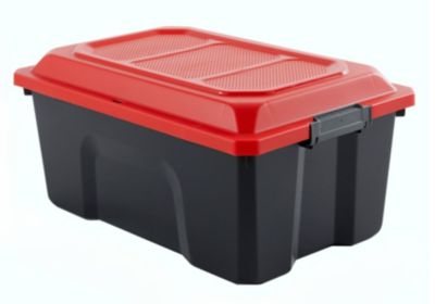 Paperflow Aufbewahrungsbox Locker, 40 L, Polypropylen, scharnierter Deckel, L-Ring-Verschluss, stapelbar, L 580 x B 385 x H 275 mm, schwarz/rot