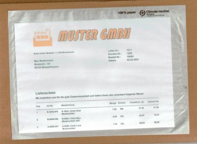 Papier-Dokumententasche/Lieferscheintasche SecurePack, C5, Fenster links, ohne Aufdruck, Öffnung oben, selbstklebend, 100 % recycelbares Pergaminpapier, transparent, 250 Stück