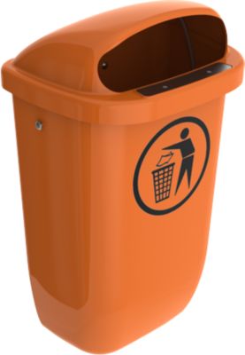 Papierkorb, Volumen 50 l, entspricht DIN 30713, mit Deckel, B 430 x T 310 x H 750 mm, Niederdruck-Polyethylen,  orange