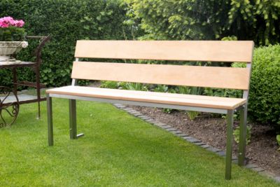 Parkbank, Edelstahl/Garapaholz, mit Rückenlehne, B 1500 x T 300 x H 830 mm